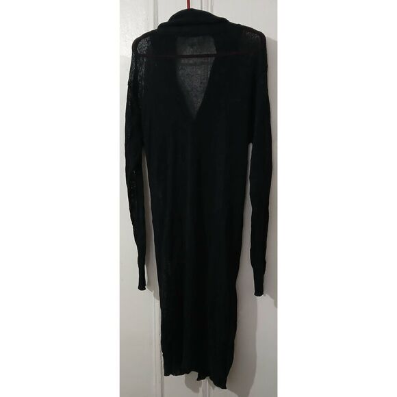 Oak fort womens medium 100% linen duster cardigan sheer black see through - Picture 4 of 8